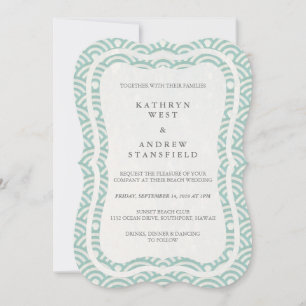 Japanese Seigaiha Waves Elegant Beach Wedding Invitation