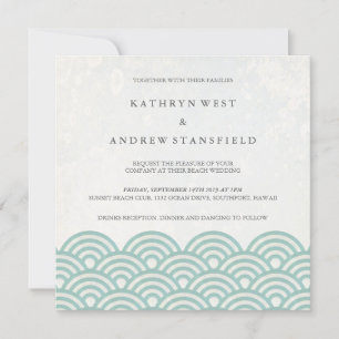 Japanese Seigaiha Waves Elegant Beach Wedding Invitation