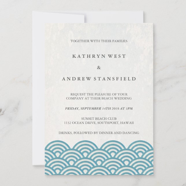 Japanese Seigaiha Waves Elegant Beach Wedding Invitation (Front)