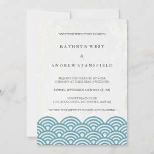 Japanese Seigaiha Waves Elegant Beach Wedding Invitation