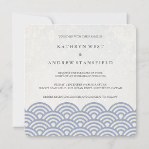 Japanese Seigaiha Waves Elegant Beach Wedding Invitation