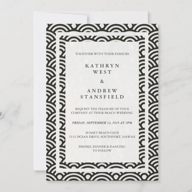 Japanese Seigaiha Waves Elegant Beach Wedding Invitation (Front)