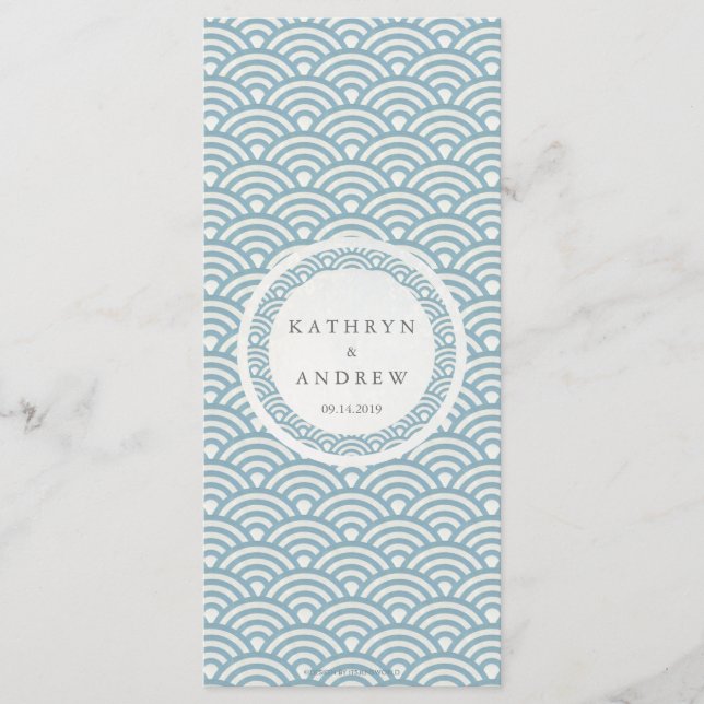 Japanese Seigaiha Waves Elegant Beach Wedding Menu (Front)