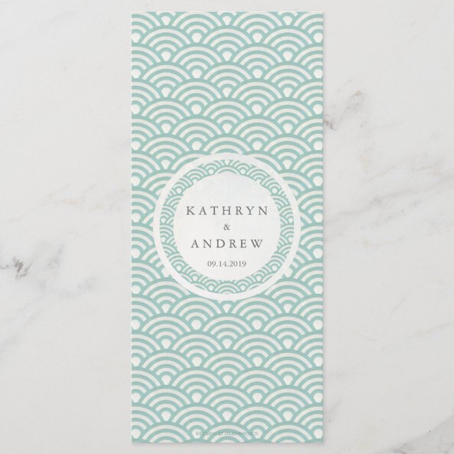 Japanese Seigaiha Waves Elegant Beach Wedding Menu (Front)