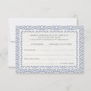 Japanese Seigaiha Waves Elegant Beach Wedding RSVP Card