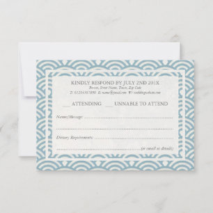 Japanese Seigaiha Waves Elegant Beach Wedding RSVP Card