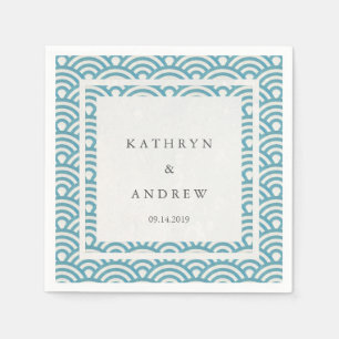 Japanese Seigaiha Waves Elegant Blue Green Paper Napkins