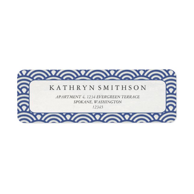 Japanese Seigaiha Waves Elegant Dark Blue & White Label (Front)