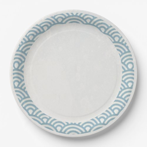 Japanese Seigaiha Waves Elegant Light Blue  White Paper Plates