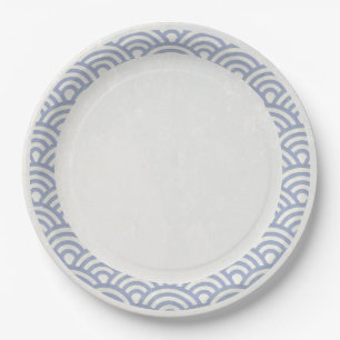 Japanese Seigaiha Waves Elegant Purple + White Paper Plates