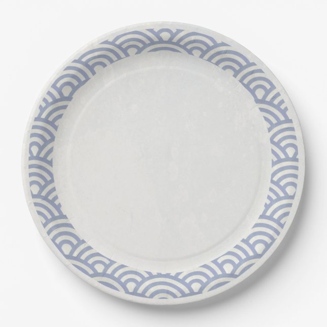 Japanese Seigaiha Waves Elegant Purple + White Paper Plates (Front)