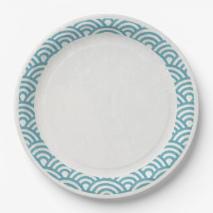 Japanese Seigaiha Waves Elegant Sea Blue Green Paper Plates