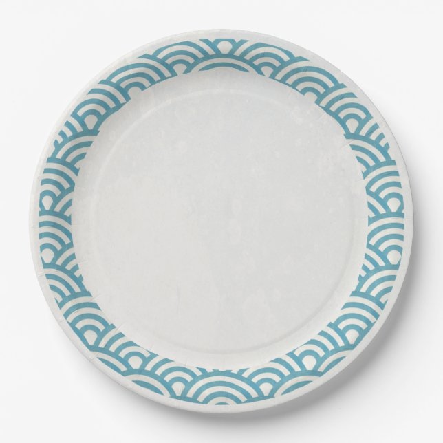 Japanese Seigaiha Waves Elegant Sea Blue Green Paper Plates (Front)