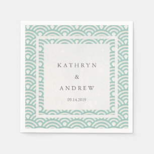 Japanese Seigaiha Waves Elegant Soft Green + White Paper Napkins