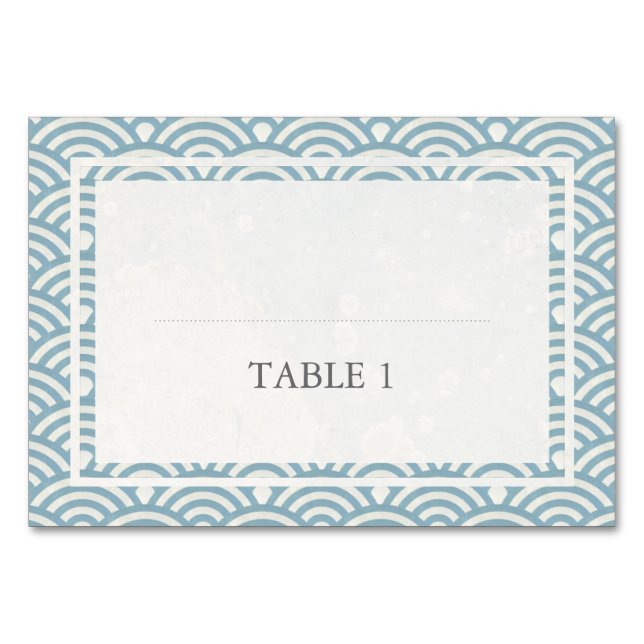 Japanese Seigaiha Waves Elegant Wedding Table Number (Front)