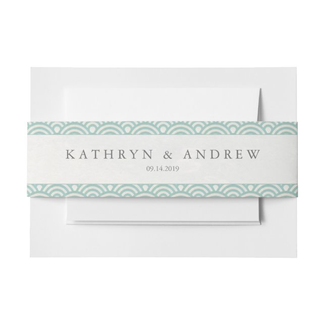 Japanese Seigaiha Waves Modern Seafoam Green Invitation Belly Band (Front Example)