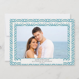Japanese Seigaiha Waves Save The Date Flat Photo Invitation