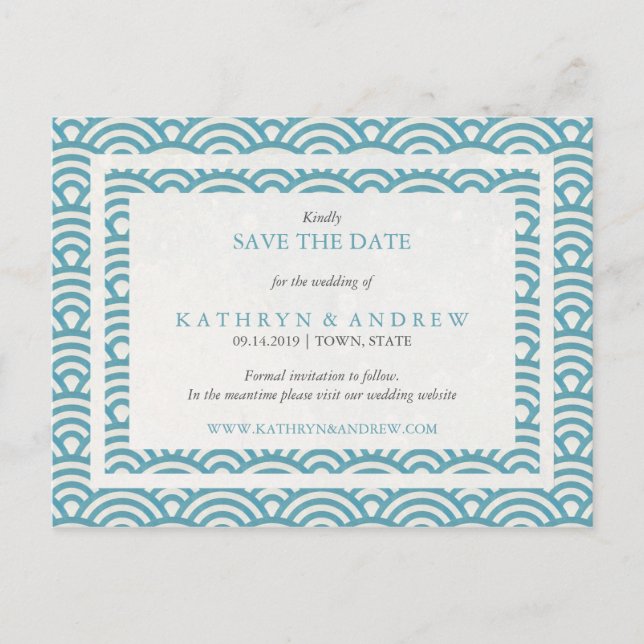 Japanese Seigaiha Waves Save The Date No Photo Announcement Postcard (Front)