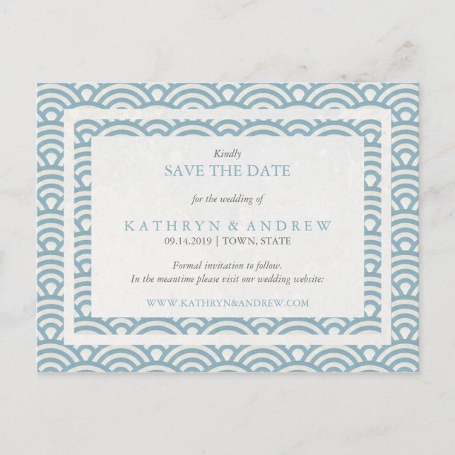 Japanese Seigaiha Waves Save The Date No Photo Announcement Postcard (Front)