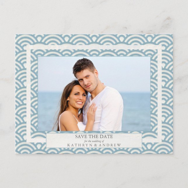 Japanese Seigaiha Waves Save The Date Photograph Announcement Postcard (Front)