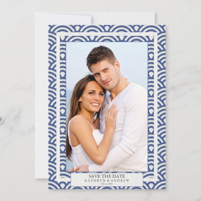 Japanese Seigaiha Wedding Save The Date Flat Photo Invitation (Front)