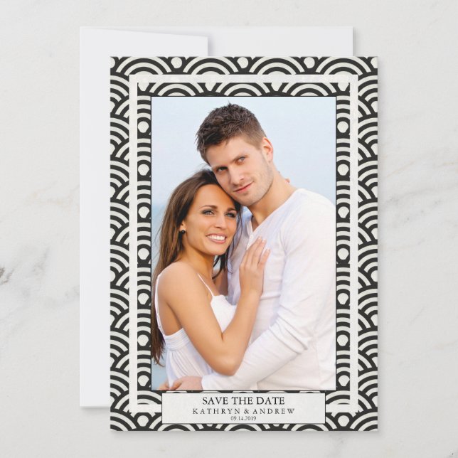 Japanese Seigaiha Wedding Save The Date Flat Photo Invitation (Front)