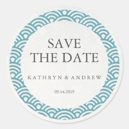 Japanese Seigaiha Wedding Save the Date or Custom Classic Round Sticker