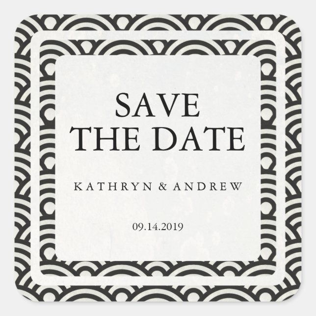 Japanese Seigaiha Wedding Save the Date or Custom Square Sticker (Front)