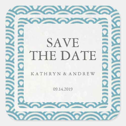 Japanese Seigaiha Wedding Save the Date or Custom Square Sticker