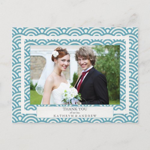 Japanese Seigaiha Wedding Thank YouCustom Photo Postcard