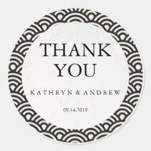 Japanese Seigaiha Wedding Thank You/Custom Text Classic Round Sticker