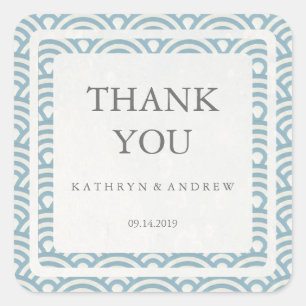 Japanese Seigaiha Wedding Thank You/Custom Text Square Sticker