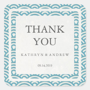 Japanese Seigaiha Wedding Thank You/Custom Text Square Sticker