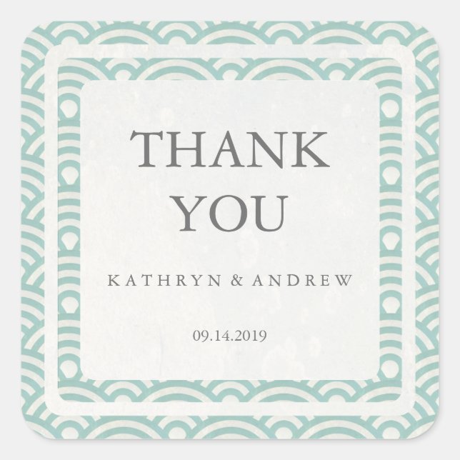 Japanese Seigaiha Wedding Thank You/Custom Text Square Sticker (Front)