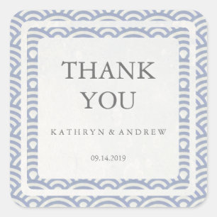 Japanese Seigaiha Wedding Thank You/Custom Text Square Sticker