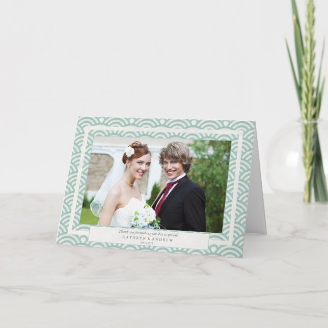 Japanese Seigaiha Wedding Thank You/Custom Text Thank You Card (Front)