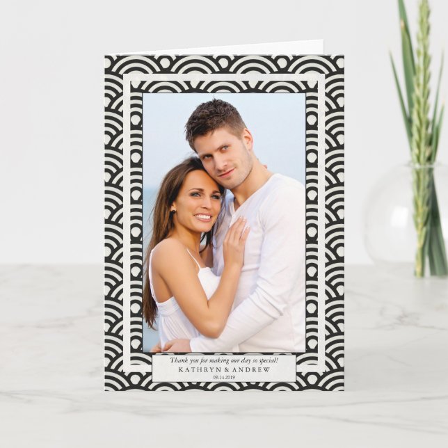 Japanese Seigaiha Wedding Thank You/Custom Text You Card (Front)