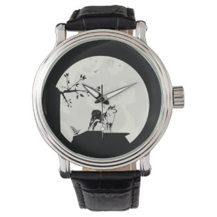 Japanese Shiba Inu Dog Full Moon Silhouette Watch