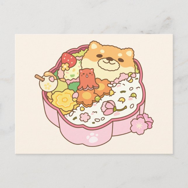 Japanese Shiba Inu Sakura Bento Box Postcard (Front)