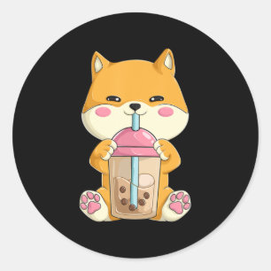 Japanese Shiba Inu Women Girls Kawaii Bubble Boba Classic Round Sticker