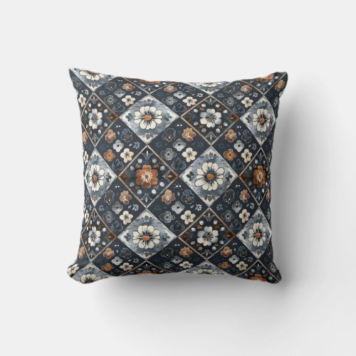 Japanese shibori navy blue terracotta ornamental throw pillow