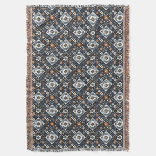 Japanese shibori watercolor navy terracotta floral throw blanket