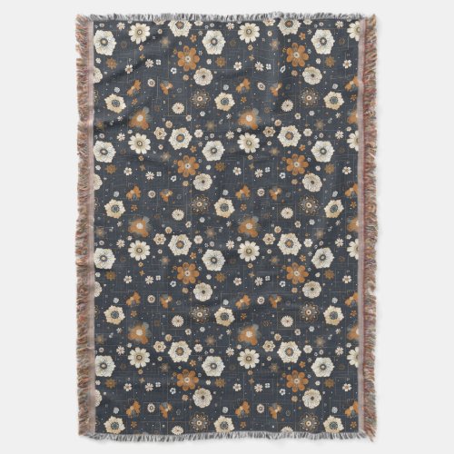 Japanese shibori watercolor navy terracotta floral throw blanket