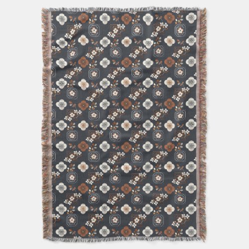 Japanese shibori watercolor navy terracotta floral throw blanket