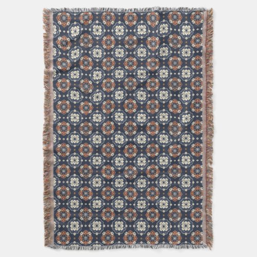 Japanese shibori watercolor navy terracotta floral throw blanket