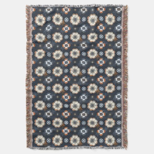 Japanese shibori watercolor navy terracotta floral throw blanket