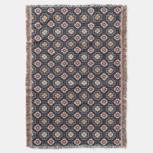 Japanese shibori watercolor navy terracotta floral throw blanket