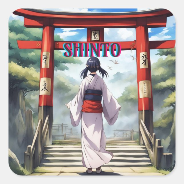 Japanese Shinto Religion Square Sticker (Front)