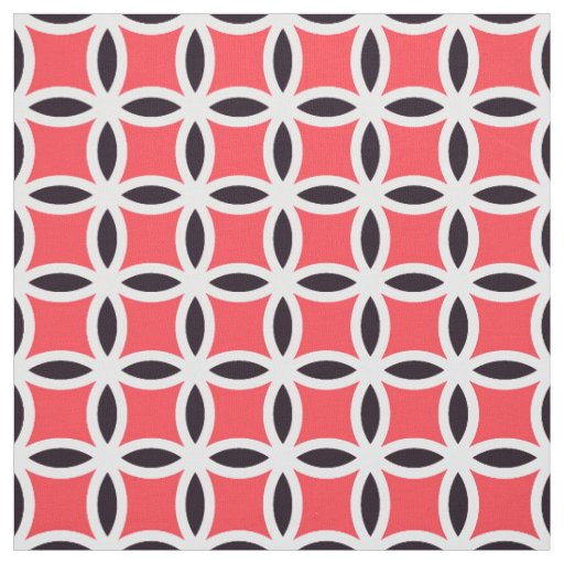 Japanese Shippo pattern - coral pink & grey Fabric