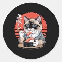 Japanese Siamese Cat Eating Sushi Kawaii Anime Cat
